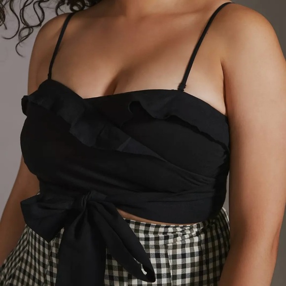 Anthropologie Tops - Anthropologie black ruffled tie-front crossover tube top NWT large